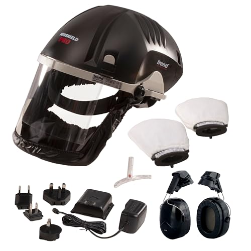 TREND Airshield Pro Respirator and Ear Defender Bundle, Powered Air Circulating Dust Protection with Clip-On Hearing Protection for Woodworking, Full Face Shield Design, AIR/PRO/D2 - style: Mask & Ear Defenders