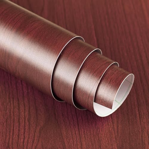 JSEVEM 16"×118" Cherry Wood Wallpaper Peel and Stick Red Brown Wood Grain Contact Paper Waterproof Mahogany Wood Wallpaper Adhesive Vinyl Wrap Furniture Stickers for Kitchen Cabinets Table Countertops - color: Red Brown, size: 16" x 118"