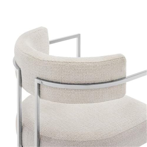 MAKLAINE Stainless Steel Chrome Dining Accent Chair, Silver Cream Upholstery, Curved Metal Frame, Padded Seat and Backrest, Adjustable Floor Glides, Modern Style, for Dining, Office, or Living Room - color: White