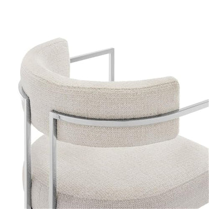 MAKLAINE Stainless Steel Chrome Dining Accent Chair, Silver Cream Upholstery, Curved Metal Frame, Padded Seat and Backrest, Adjustable Floor Glides, Modern Style, for Dining, Office, or Living Room - color: White