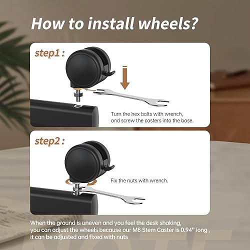 JOY Worker M8 Threaded Stem Casters 2.5" Locking Wheels Set of 4, Black - color: Black