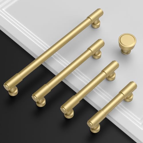 Amerdeco 10 Pack Brushed Gold Cabinet Pulls 5 Inch(128mm) Hole Center Drawer Pulls Cabinet Hardware Kitchen Cabinet Handles for Bathroom ZH0075 - color: Brushed Gold, size: 5"/128MM Hole Center
