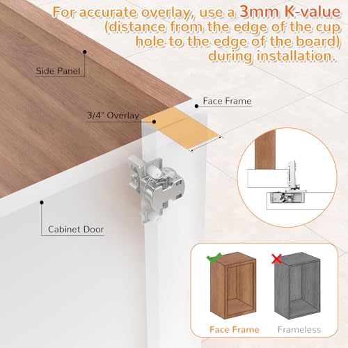 Chibery 10 Pack 3/4” Overlay 4D Soft Close Cabinet Hinges, Concealed Face Frame, Adjustable Closing Speed, 105° Opening Smooth Slow, Hidden Self Closing for Kitchen Corner, Cupboard (with Template) - size: 3/4” Overlay