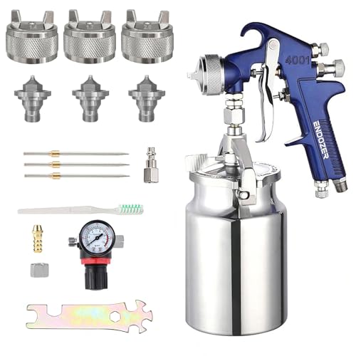 ENDOZER Professional Siphon Feed Spray Gun for Paint, Red Handle, 34 oz -1.4 1.7 2.0mm Nozzle for a Variety of Low Viscosity Paints（Blue） - color: Red-1.4/1.7/2.0