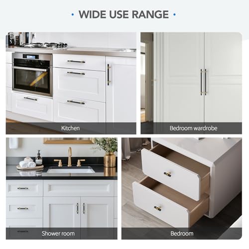 HOME EDIT 6-1/4 inch Cabinet Handles, 10 Pack Kitchen Cabinet Handles Matte Black and Gold Drawer Pulls Zinc Alloy Square Bar Kitchen Pulls - color: Black and Gold, size: 6-1/4 Inch Hole Center
