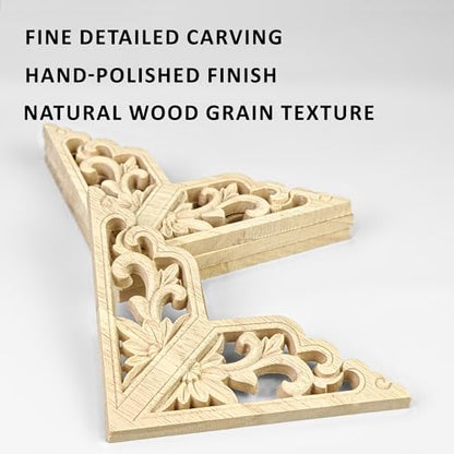Wood Appliques 4PCS 4.7in Corner Onlays Carved Wood Furniture Trim - size: 4.7inch(12cm)