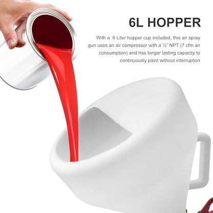 1.45 Gallon Air Texture Gun, Drywall Texture Sprayer with 3 Nozzle 4.0mm, 6.0mm, 8.0mm, Air Hopper Spray Gun with 8mm and 12mm Air Inlet