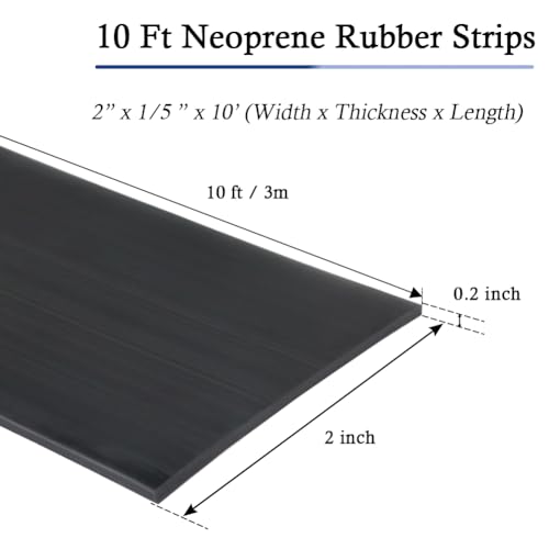 LSGCQ Neoprene Rubber Strips with Adhesive Backing Rubber Sheets - size: 2” Wide x 1/5" Thick x 10' Long
