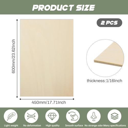 2 Pack Plywood Sheets, 17.1" x 23.6"x 1/16" Basswood Sheets - color: 2 Pack, size: 17.1" x 23.6"x 1/16"