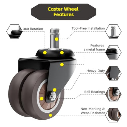 2" Dual Wheel Chair Casters Set of 5 - Heavy Duty Grey - color: Grey