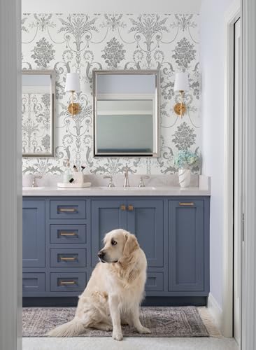Silver Gray Removable Wallpaper Damascus Floral Peel and Stick Wallpaper - color: Silver/Gray, size: 17.3" x 118"