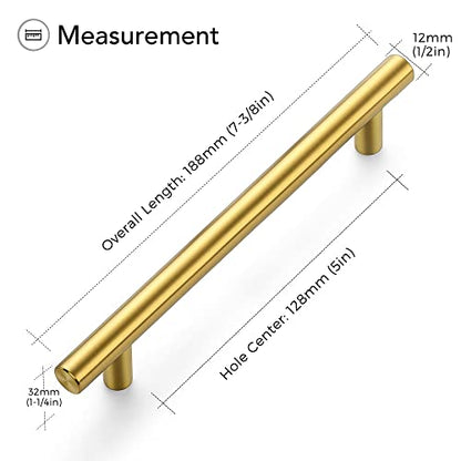 Ravinte Brushed Brass Cabinet Handles, 15 Pack Drawer Pulls, 5 in - size: 5 Inch Hole Centers