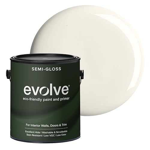 Evolve Interior Paint & Primer, Four Sheens, 1-Gallon & 5-Gallon, Designer Curated Color Palette – One-Coat Coverage, Excellent Hide, Low VOC, Low Odor, Washable Paint for Walls, Ceilings & Trim - Semi-Gloss Sheen (Alabaster White, 1-Gallon (128 fl. Oz.))