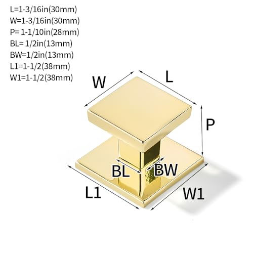 khtumeware 10-Pack 1-1/2 Square Heavy Duty Solid Polished Brass zinc backplates for Cabinet knobs Suitable for Dressers,Drawers and Kitchen Hardware - color: Polished Brass