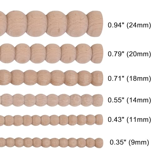 Soengsau 15-Pack 15.75" Unfinished Wood Beaded Trim - Easy to Paint, Cute Decorative Molding DIY Craft for Furniture Frame, Mirror Edge, Wall, Door, Closet, Dresser, Shelf - size: 0.35“ (9mm)