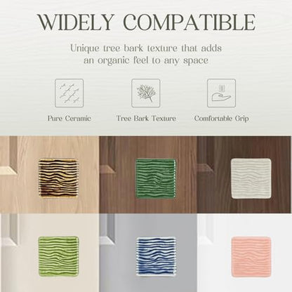 6 Pack Ceramic Drawer Pulls Square Cabinet Pulls Beige Drawer Knobs Wavy Natural Cabinet Handles Cute Dresser Knobs Boho Drawer Pull - color: Beige