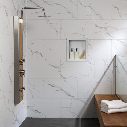 Palisade 25.6 in. x 14.8 in. Vinyl Wall Tiles in Carrara Marble (8 Pack) - color: Carrara Marble, size: Case of 25.6 in. x 14.8 in. Tiles