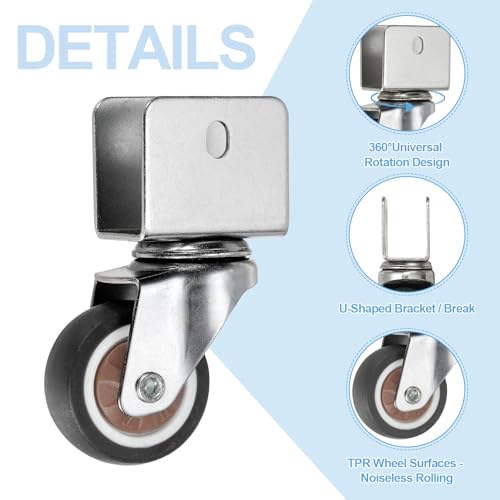 PATIKIL 1.25 Inch Caster Wheels, 4 Pcs Swivel Casters with 0.7" U Bracket Opening 55 Lb Capacity Per Caster for Furniture Office Chairs Carts and Cabinets, Brown - size: 1.25", style: with 0.7" U Bracket