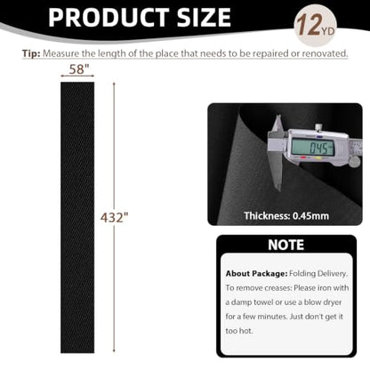 600D Outdoor Upholstery Fabric 58” W Waterproof Canvas Fabric by The Yard - color: Black, size: 12 yard