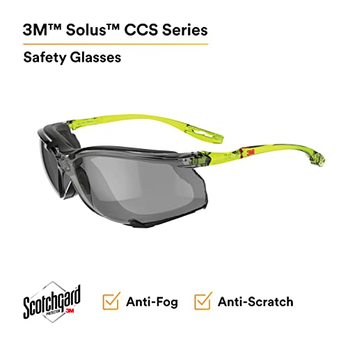 3M Safety Glasses Scotchgard Anti-Fog Coating - color: Gray Lens, Green/Black Frame With Foam Gasket, size: One size fits most