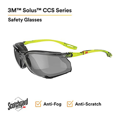 3M Safety Glasses Scotchgard Anti-Fog Coating - color: Gray Lens, Green/Black Frame With Foam Gasket, size: One size fits most