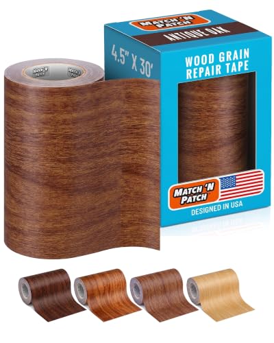 MATCH 'N PATCH Project+ Wood Grain Repair Tape - Antique Oak, 4.5 in x 30 ft (1-Pack) – Wood Grain Colored Duct Tape for Mirror Frame, Trim, Borders, Floor and Other Furniture, Scratch Repair Kit - color: Antique Oak, size: 4.50"x 30'