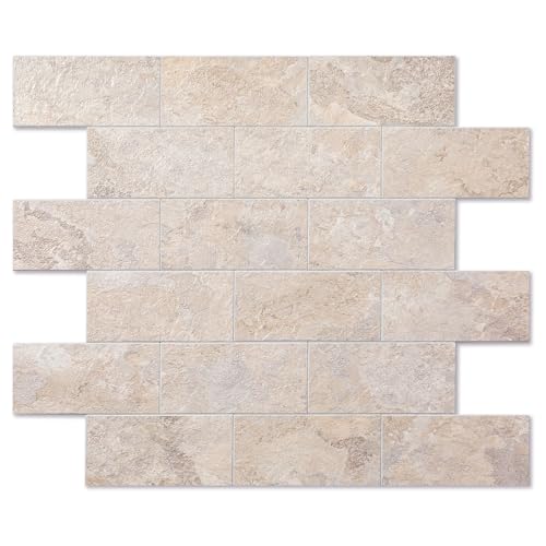 2026 New Upgrade Peel and Stick Backsplash Tile, Peel and Stick 11.34" X 11.57" Wall Tile for Kitchen, Bathroom, Fireplace, Laundry (Beige Stone Rocks, 10 Packs) - color: Beige Stone Rocks