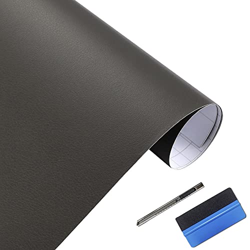 LZLRUN Gray Leather Texture PVC Car Vinyl Wrap Styling Sticker 1x5ft - color: Gray, size: 1ft x 5ft