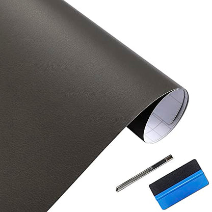 LZLRUN Gray Leather Texture PVC Car Vinyl Wrap Styling Sticker 1x5ft - color: Gray, size: 1ft x 5ft