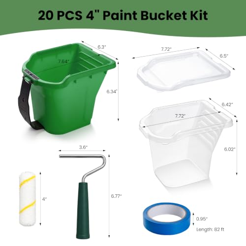 Paint Bucket Hand Held with Lids, 4" Paint Roller Kit, 20 Pack