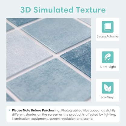 Commomy Matte 3D Peel and Stick Tile,10 Pcs 11.8"x11.8" Retro Blue - color: Retro Textured Blue