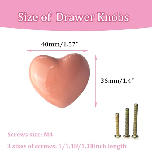 4Pcs Pink Dresser Knobs, Heart Cabinet Knobs and Pulls - color: Pink