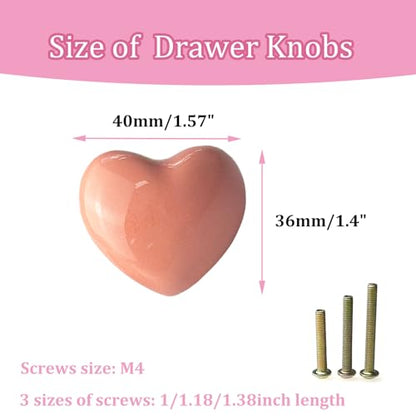 4Pcs Pink Dresser Knobs, Heart Cabinet Knobs and Pulls - color: Pink