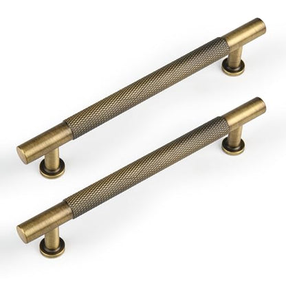 5" Knurled Solid Brass Cabinet Pulls, Antique Brass 5-Pack - color: Antique Brass, size: 5 Inch Hole Center