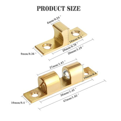 Alise Brass Double Roller Catch Cabinet Latches Door Catch 47mm,Gold,4 Pcs - color: Gold, size: 47mmX30mm