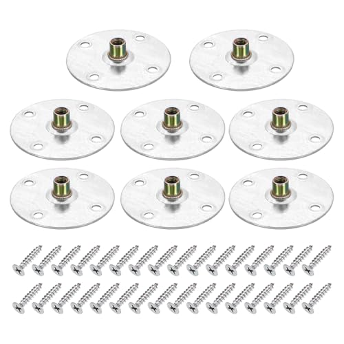 uxcell 8Pcs M8 Brad Hole t Nut, 70mm/2.8inch Round Base Weld Nuts Flange Insert Female Thread with Mounting Screws for Wood Furniture - size: M8, 70mm