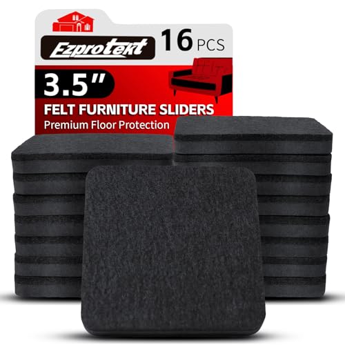 Ezprotekt 3.5" Felt Furniture Movers Sliders for Hardwood & Vinyl Floors, 16 Pcs Square Reusable Felt Furniture Moving Pads for Heavy Duty Sofa Bed Couch Cabinet, Move Items and Quickly (Black) - color: Black, size: 3.5" (Square)