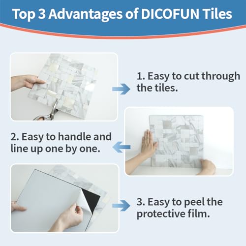 DICOFUN 1 Sheet White Marble Look Peel and Stick Tile Backsplash, Mixed Metal Silver Chips Kitchen and Bathroom Tiles, Stick on Backsplash for Stove - color: White Marble and Metal Silver, size: 1 Sheet, 12"x12"x0.12"