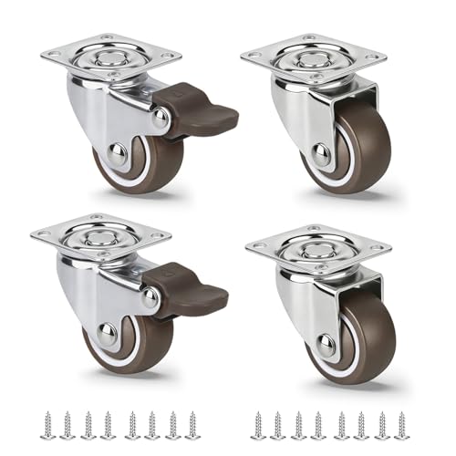 1.5 Inch Caster Wheels for Furniture, 360 Swivel Small Rubber Casters Set 4