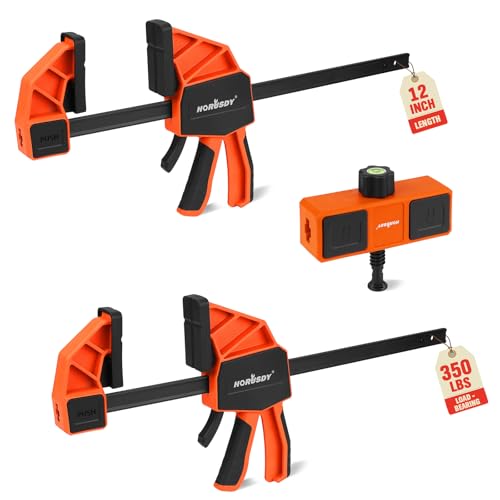 HORUDSY 3-Pack 12-Inch Bar Clamps Set with Leveling Block Clamps, Heavy Duty 350LBS Load, One-Handed Quick Grip Woodworking Clamps, Expandable Spreader with Connector - color: 3pcs 350lbs 12" With Connector Orange