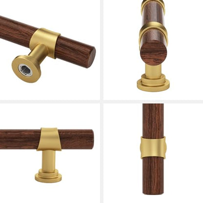 Haliwu 10 Pack 3 inch Hole Center Wood Grain and Gold Cabinet Pulls Gold Kitchen Hardware Handles 2 Tone Barrel Cabinet Drawer Pulls - color: Walnut Wood Grain& Matte Gold, size: 76mm (3 inch) Hole Center Spacing