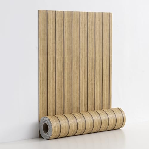 Haimin Wood Grain Slat Wall Panels Peel and Stick Faux Wood Thick Wallpaper - color: Yellow Oak