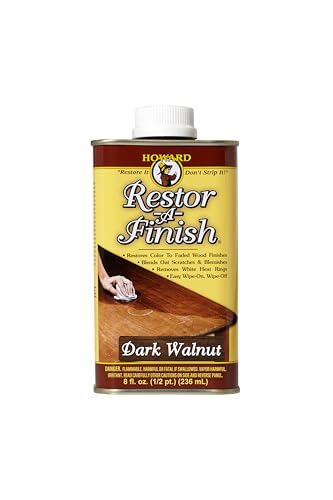 HOWARD - Restor-A-Finish: Restore Your Dark Walnut Wood Finishes Repair Scratches, Eliminate Stains, White Heat or Water Rings and More. Safe on Furniture, Trim, and All Finished Wood. Size: 8 Fl oz - color: Dark Walnut, size: 8 oz