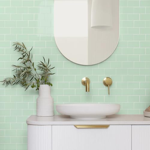 STICKGOO Subway Tile Peel and Stick Backsplash, Thicker Design 12" x 12" Stick on Backsplash Tiles for Kitchen, Bathroom, Wall Tile (10 Sheets, Light Green) - color: Light Green
