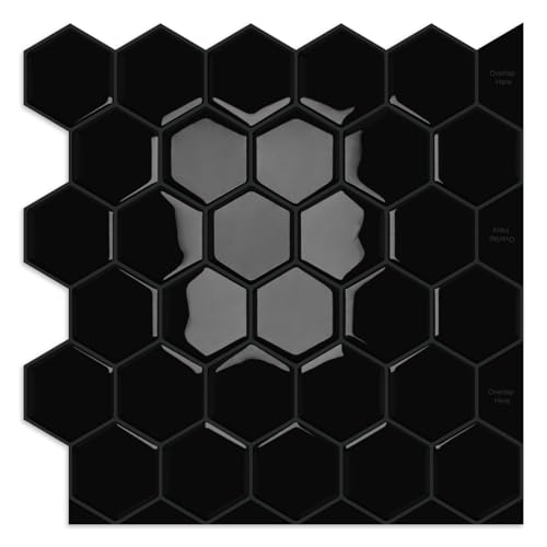 10-Sheet Hexagon Peel and Stick Kitchen Backsplash Tiles,Honeycomb Waterproof Self-Adhesive Wall Tile Stick on Backsplash for Kitchen,RV and Bathroom(Black,12"×12") - color: Black