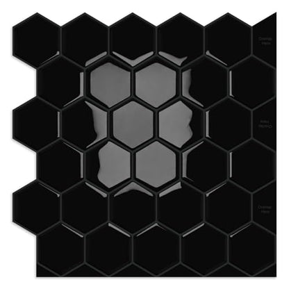 10-Sheet Hexagon Peel and Stick Kitchen Backsplash Tiles,Honeycomb Waterproof Self-Adhesive Wall Tile Stick on Backsplash for Kitchen,RV and Bathroom(Black,12"×12") - color: Black