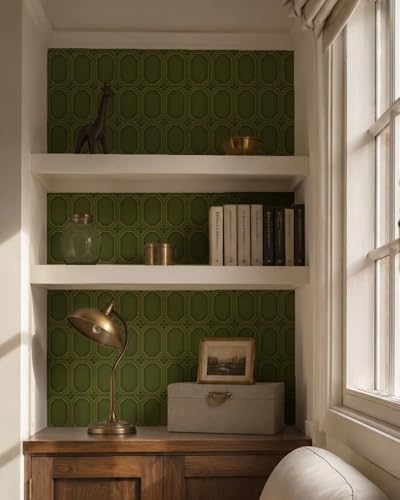 壁紙屋本舗 Retro Tile Peel and Stick Wallpaper Removable Green 9in×19.7ft - color: Green Tile