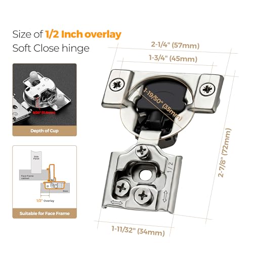 Soft Close Hinges for Kitchen Cabinet Hinges, 1/2 Inch Overlay, 60 Pack - size: 1/2 inch Overlay