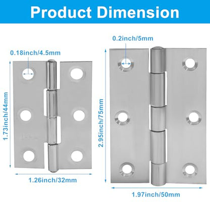 BokWin Door Hinges, 2 Inch & 3 Inch, Stainless Steel Silver - color: Silver, size: 2 inch and 3 inch