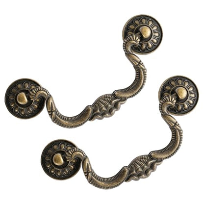 Antique Brass Drop Bail Drawer Pulls 4 Pack, 3-7/8" Hole Center